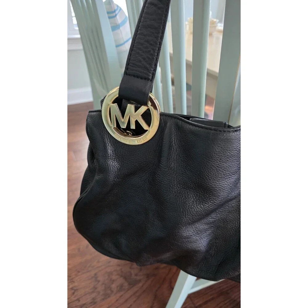 Michael Kors Black Fulton Pebbled Leather Hobo Bag 15x12x5